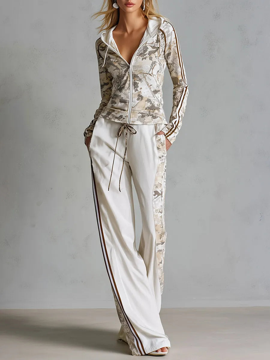 SEMIANA - Completo in cotone bianco con hoodie e pantaloni ampi
