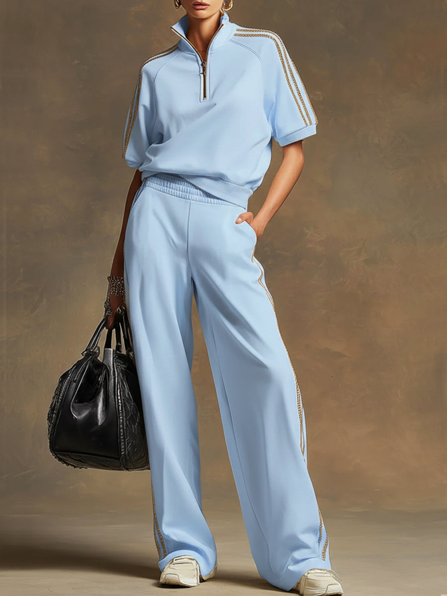 SELLIA - Completo due pezzi patchwork a righe con mezza zip