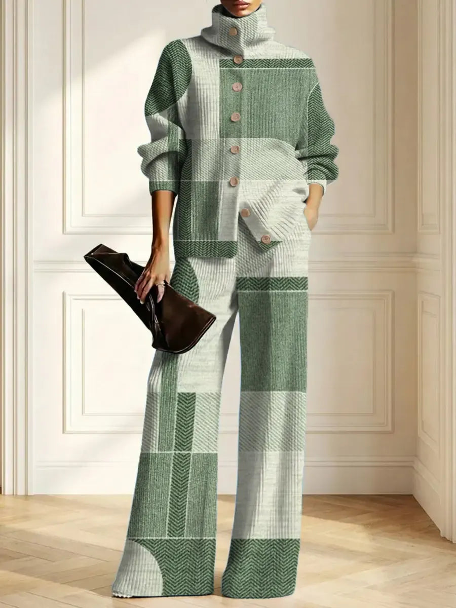 CARRODANO - Completo verde in maglia con motivo geometrico