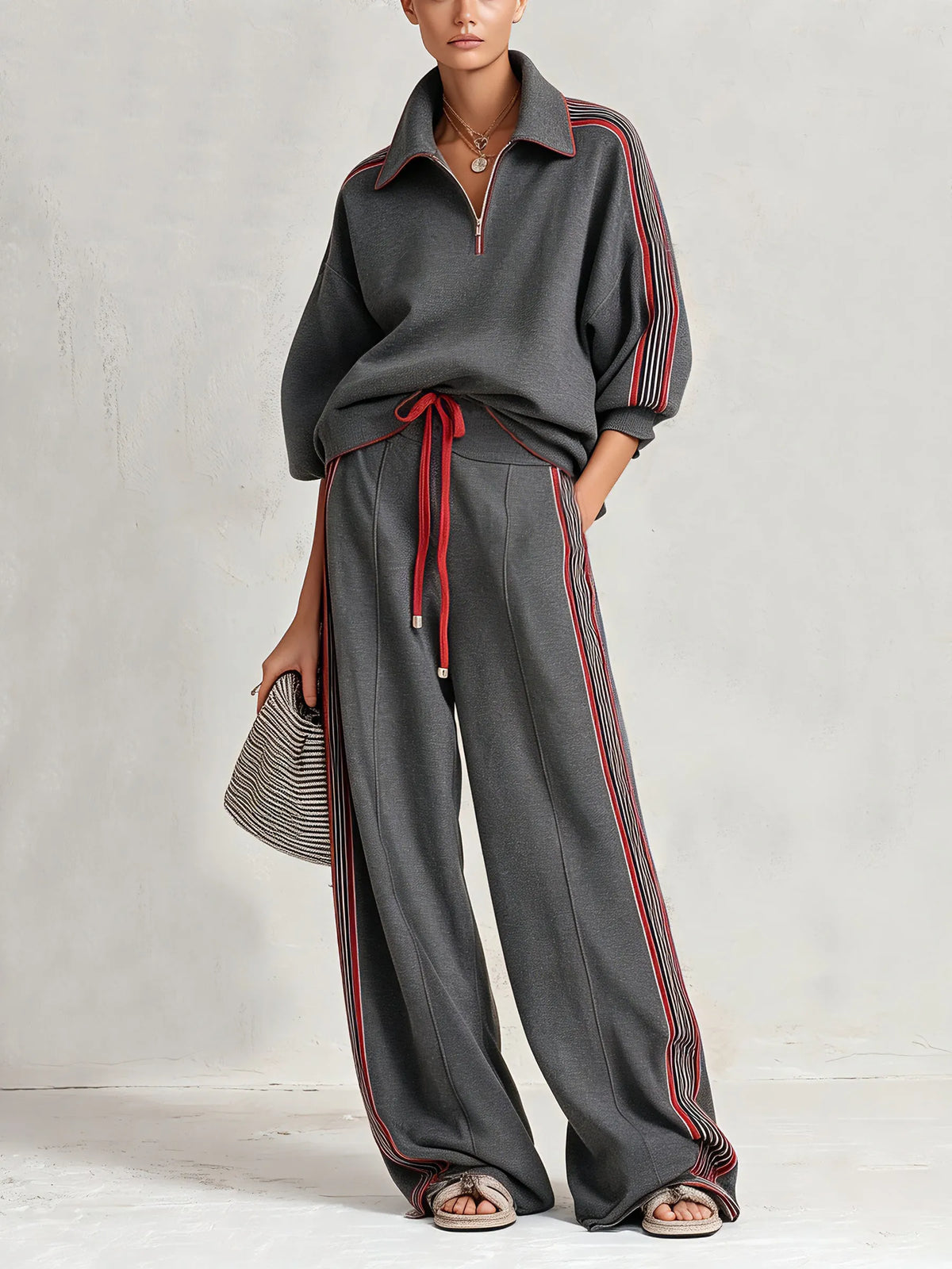 LANCIANO - igio con Felpa Mezza Zip e Pantaloni Wide Leg