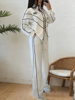 POMPEIANA - Completo casual cardigan e pantaloni palazzo in bianco e nero