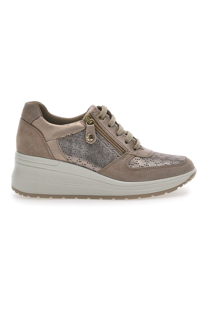 GINEVRA - Scarpa ortopedica con zeppa in pelle bronzo