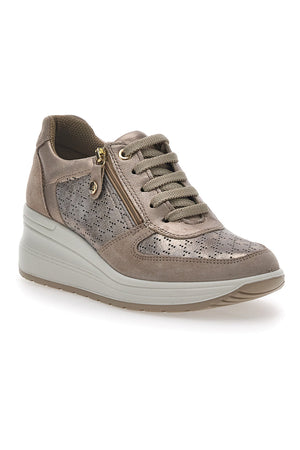 GINEVRA - Scarpa ortopedica con zeppa in pelle bronzo