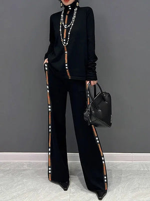 JACURSO - Pantaloni neri wide leg con tasche a contrasto