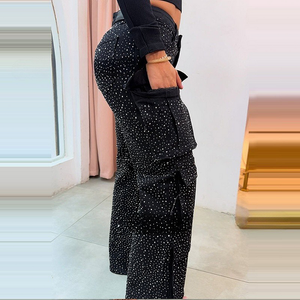 BRIGIDA - Pantaloni palazzo eleganti con dettagli in strass