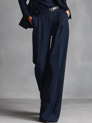 GIULIA - Completo doppiopetto donna righe blu navy classico