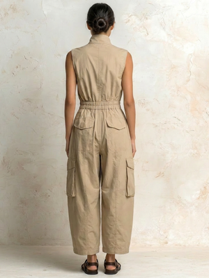 URSULA - Jumpsuit cargo utility beige, nero o marrone