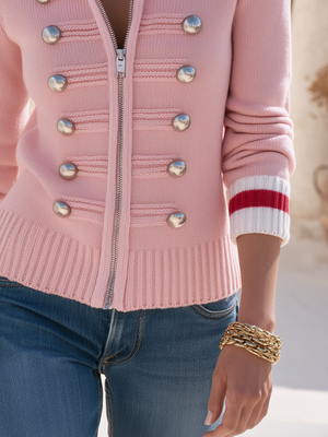 LILIANA - Giacca rosa maglia militare vintage zip frontale
