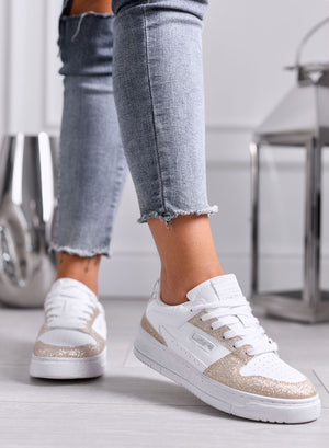 GIULIA - Sneakers bianche con dettagli glitter oro luminosi