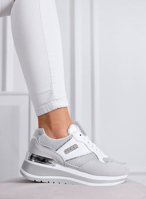 VALERIA - Sneakers grigie con rete e dettagli argento