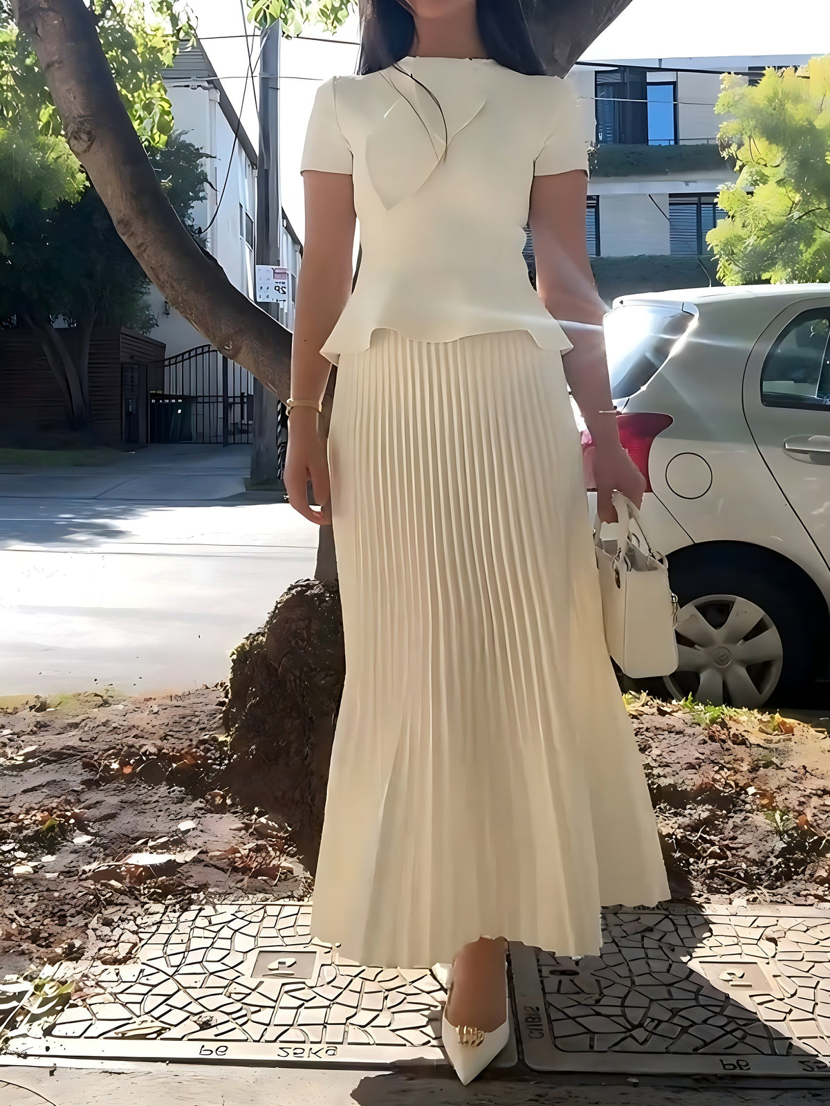 SAMANTHA - Set top crepe e gonna maxi plissettata