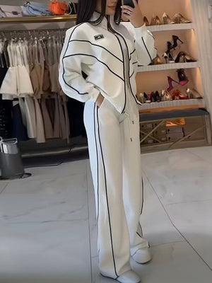 POMPEIANA - Completo casual cardigan e pantaloni palazzo in bianco e nero