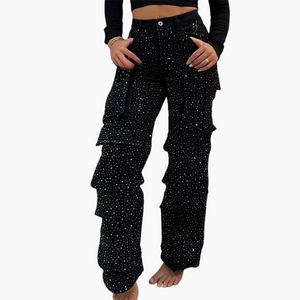 BRIGIDA - Pantaloni palazzo eleganti con dettagli in strass