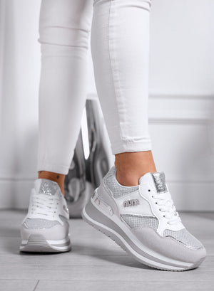 VALERIA - Sneakers grigie con rete e dettagli argento