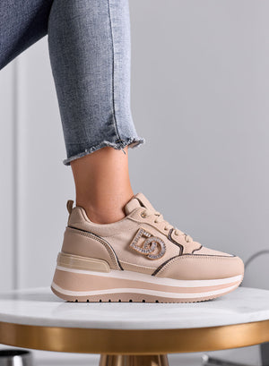 ISABELLA - Sneakers Beige con Zeppa e Dettaglio Gioiello
