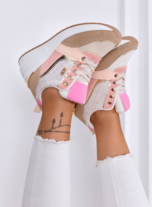 AURORA - Sneakers rosa beige con inserti oro e suola comfort