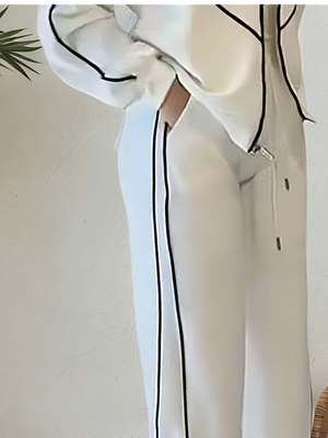 POMPEIANA - Completo casual cardigan e pantaloni palazzo in bianco e nero