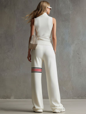 QUIRINA - Set bianco rétro con gilet ricamato e pantaloni ampi