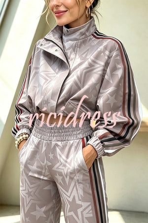 VALENZANO - Giacca sportiva colorblock a righe con stella e zip