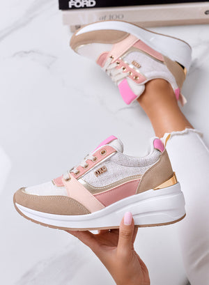 AURORA - Sneakers rosa beige con inserti oro e suola comfort