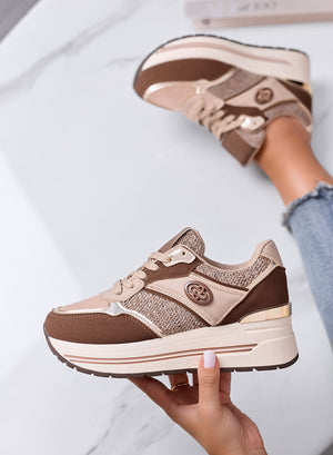 VALENTINA - Sneakers Marrone con Inserti in tessuto Tweed