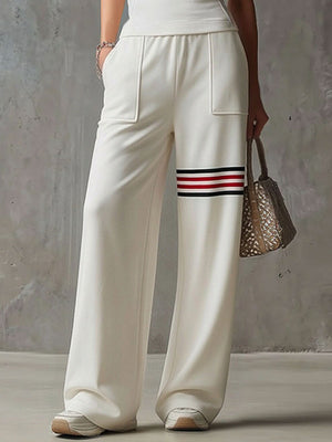 QUIRINA - Set bianco rétro con gilet ricamato e pantaloni ampi