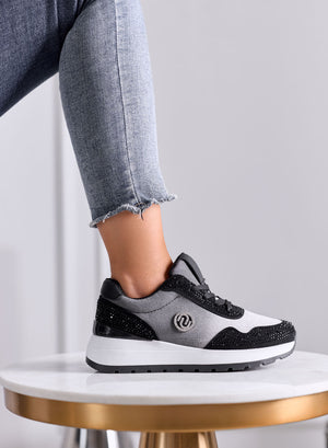 MARTINA - Sneakers platform nere e grigie con strass