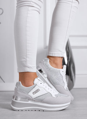VALERIA - Sneakers grigie con rete e dettagli argento