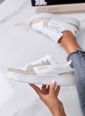 GIULIA - Sneakers bianche con dettagli glitter oro luminosi
