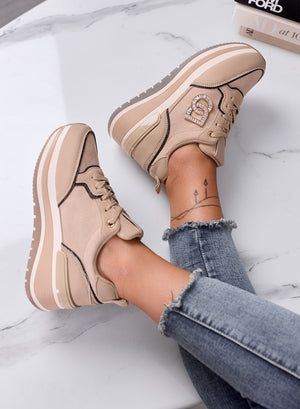 ISABELLA - Sneakers Beige con Zeppa e Dettaglio Gioiello