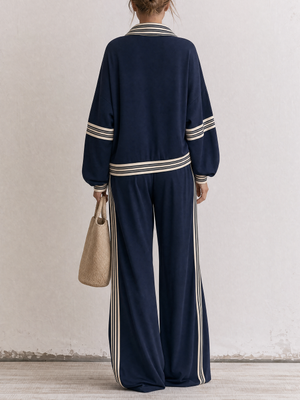 ACCEGLIO - Completo tuta blu a righe con mezza zip e pantaloni ampi