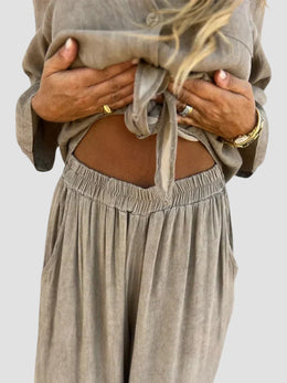 BEATRICE - Coordinato beige, viola e grigio