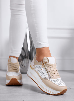 AURORA - Sneakers beige con zip e inserti oro