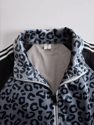 CASAZZA - Completo grigio in velluto leopardato con righe retro