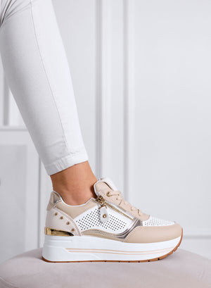 AURORA - Sneakers beige con zip e inserti oro