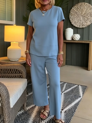 LUDOVICA - Coordinato due pezzi con pantaloni wide leg blu navy