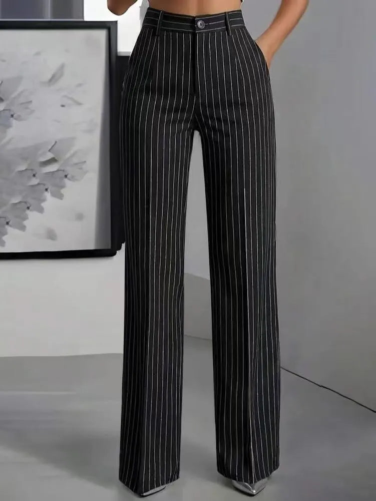 COPPELIA - Pantaloni donna vita alta righe verticali wide leg