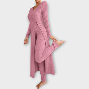 FABIOLA - Set relax in maglia coste tunica svasata multicolor