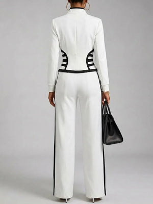 JESSICA - Completo bianco slim fit con felpa zip e pantaloni