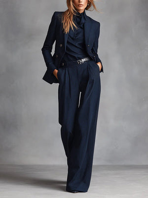GIULIA - Completo doppiopetto donna righe blu navy classico