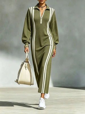 CERCOLA - Abito felpa midi sportivo a righe con zip