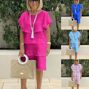 GIANNA - Abito in chiffon corto con volant e maniche corte