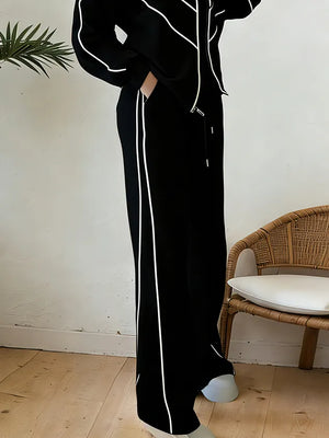 POMPEIANA - Completo casual cardigan e pantaloni palazzo in bianco e nero