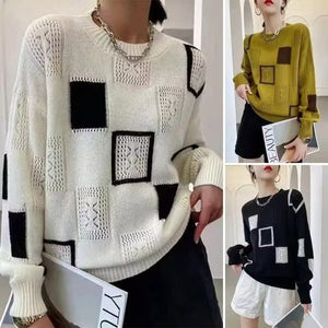 GABRIELLA - Maglione patchwork artistico bianco nero giallo