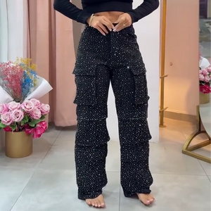 BRIGIDA - Pantaloni palazzo eleganti con dettagli in strass
