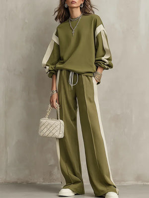 FEDERICA - Completo casual verde oliva felpa e pantaloni ampi