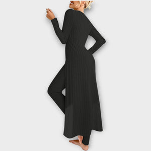 FABIOLA - Set relax in maglia coste tunica svasata multicolor