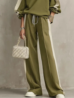 TERZORIO - Completo verde oliva felpa e pantaloni wide-leg