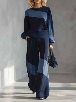 ORERO - Completo in maglia color block con pantaloni palazzo