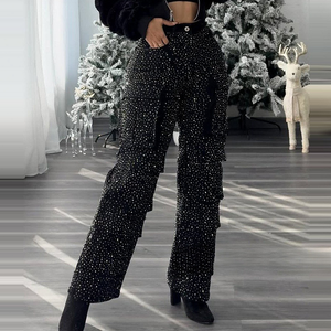 BRIGIDA - Pantaloni palazzo eleganti con dettagli in strass